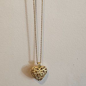 28" Yellow Gold tone "diamond" Puffed Heart Silver Necklace